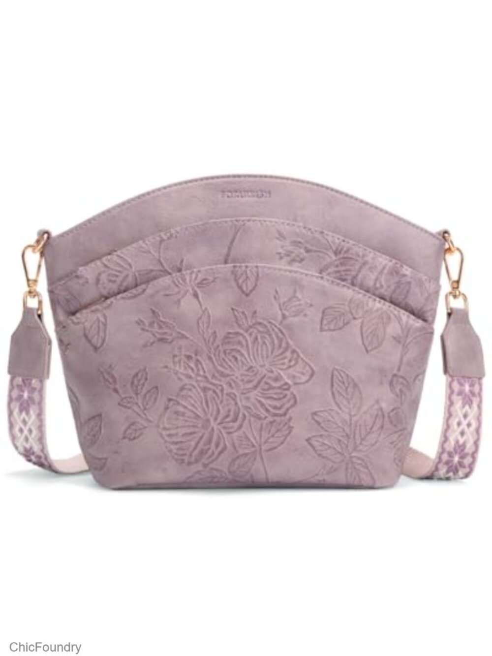 Vegan Leather Crossbody Bag for Women with Embossed Floral Design Medium Purse,